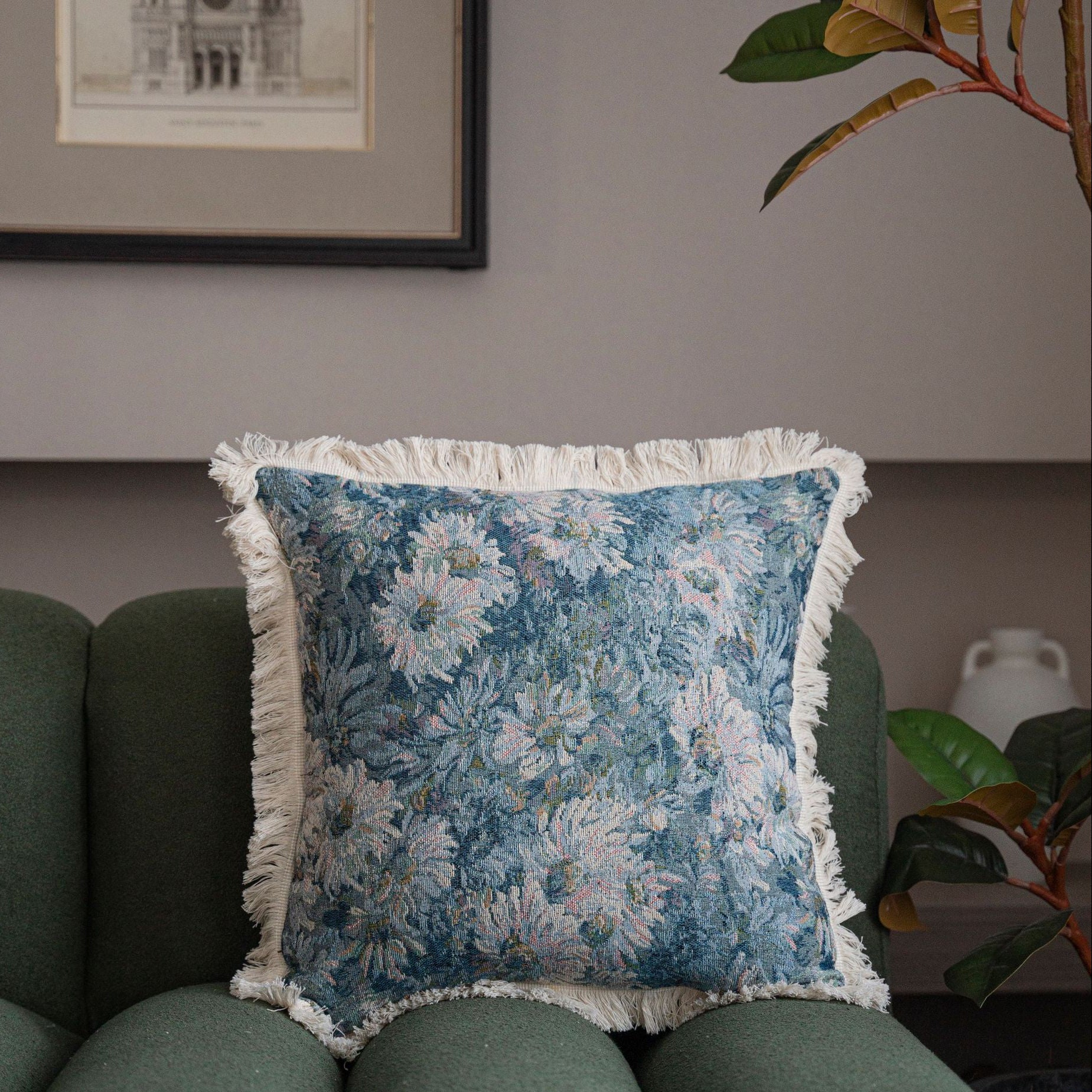blue Realistic Floral Pillow Covers
