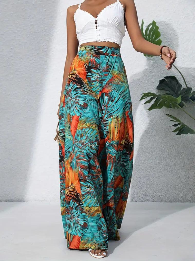 Exotic Printed High Rise Wide Leg Bohemian Trousers
