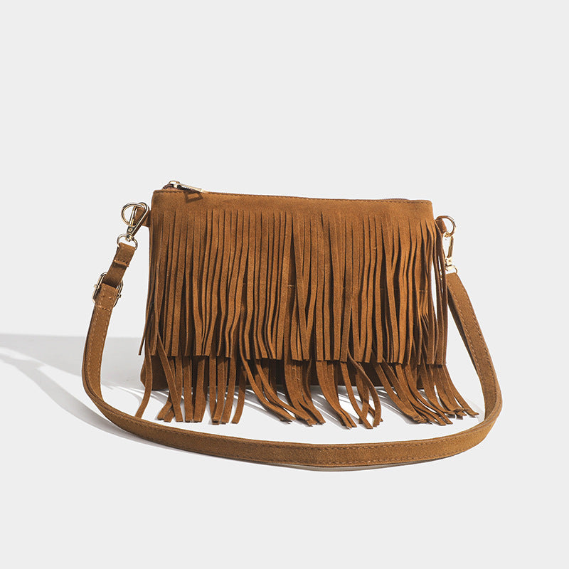 boho Brown Fringe Square Crossbody Bag