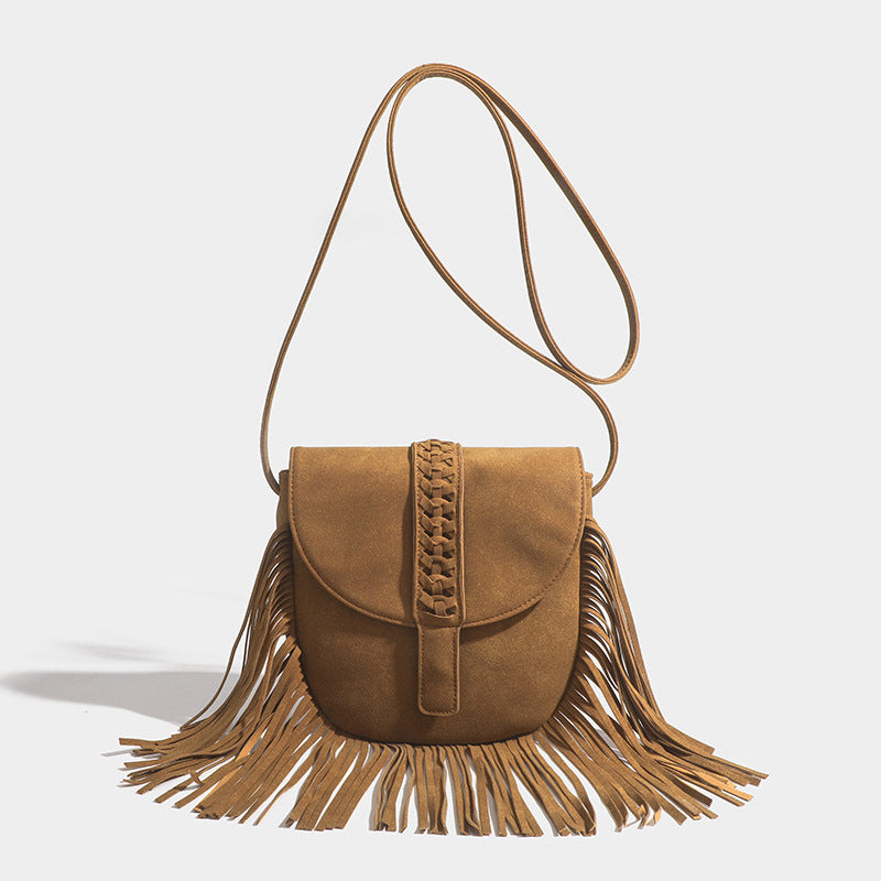 boho Brown Fringed Saddle Bag