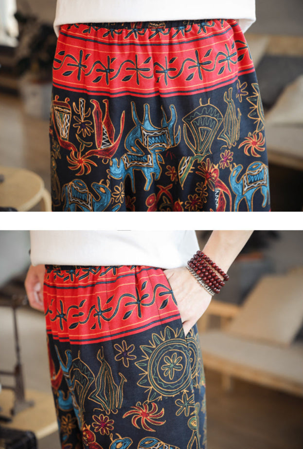 boho Colorful Patterned Loose Pants for Men