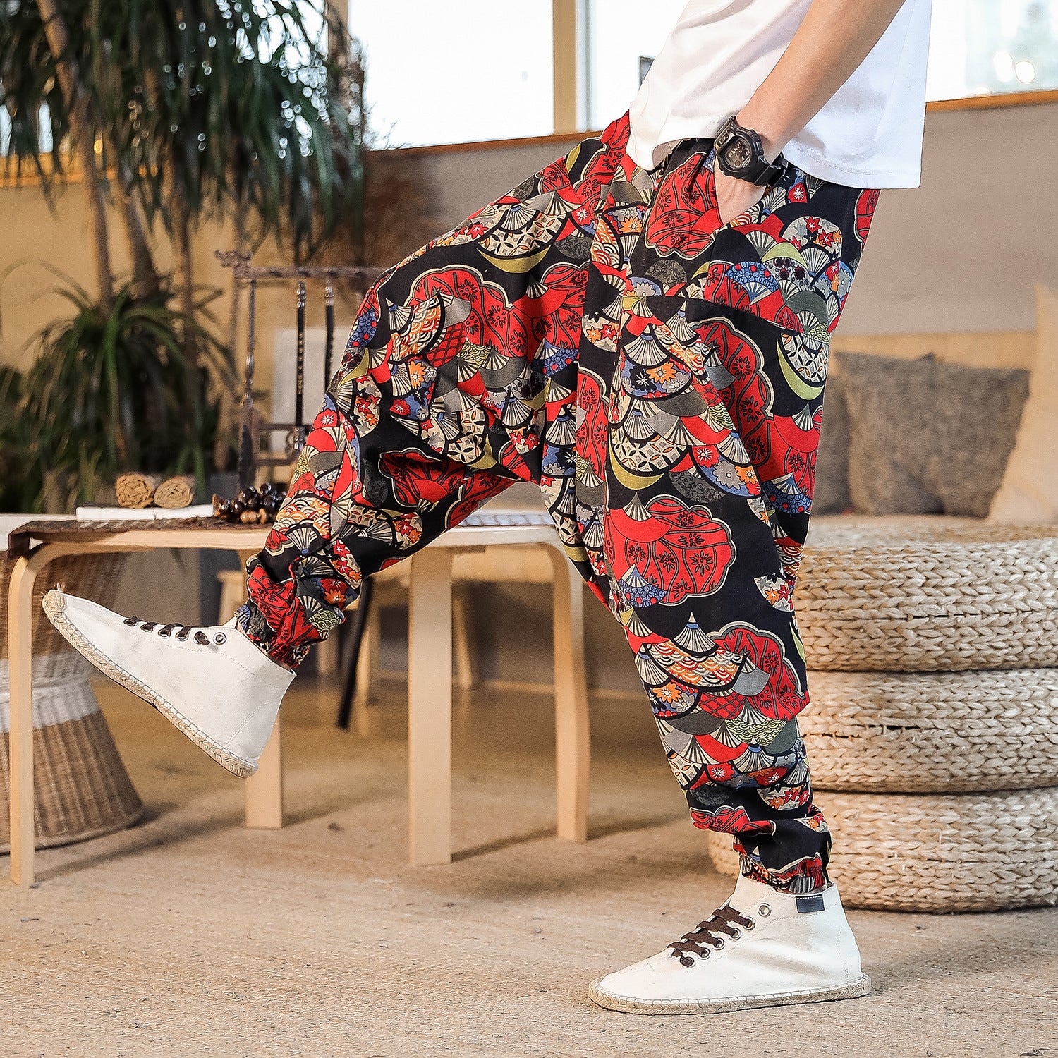 boho Colorful Patterned Loose Pants for Men