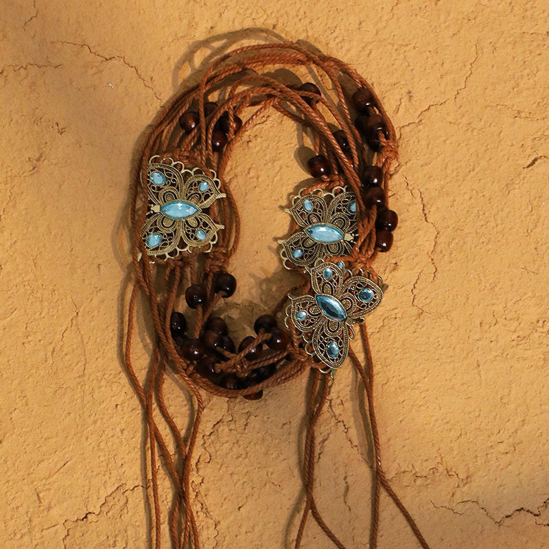 boho Vegan Leather Waist Chain with Butterfly Charms