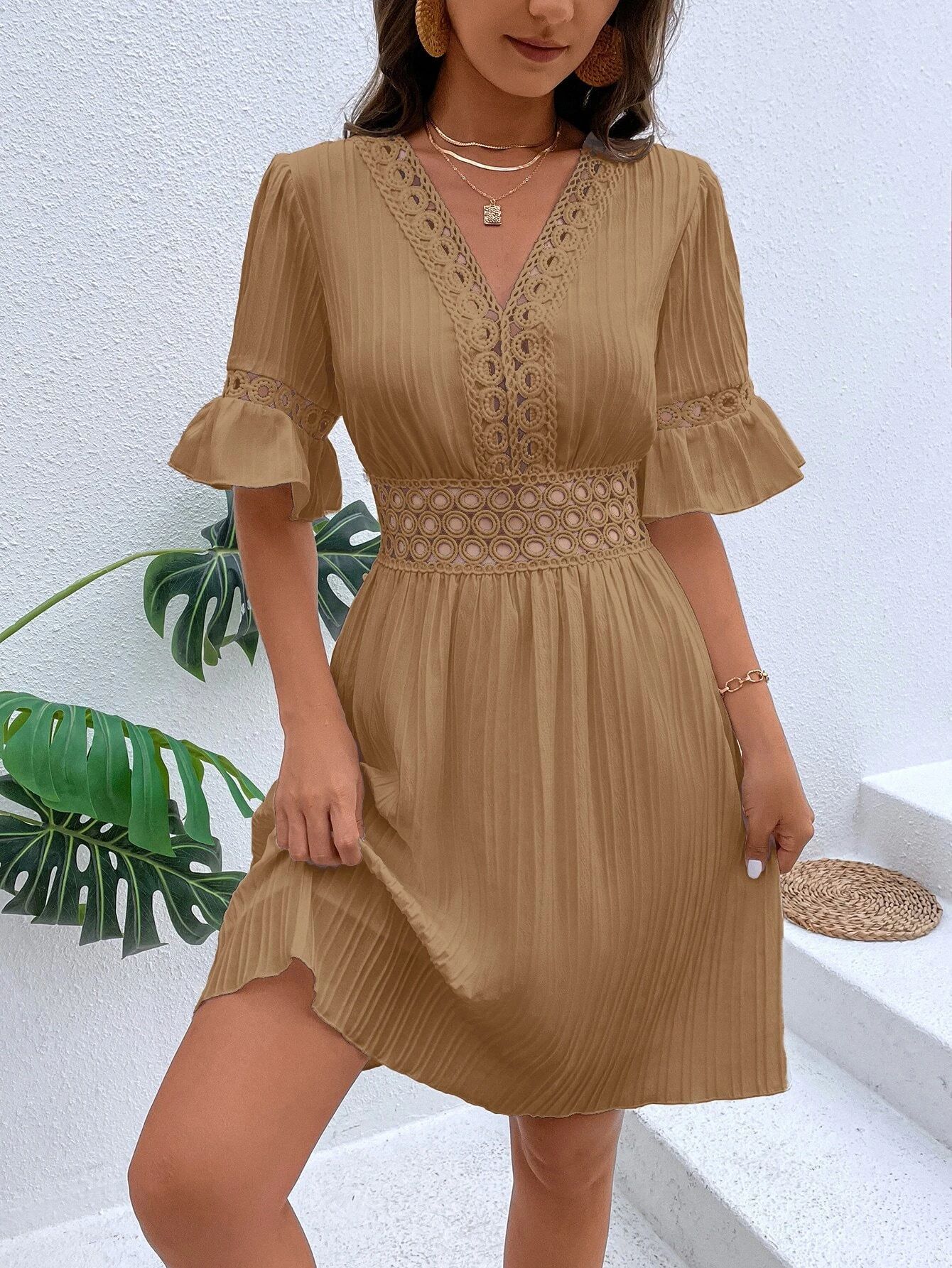 brown Bohemian Short Dress