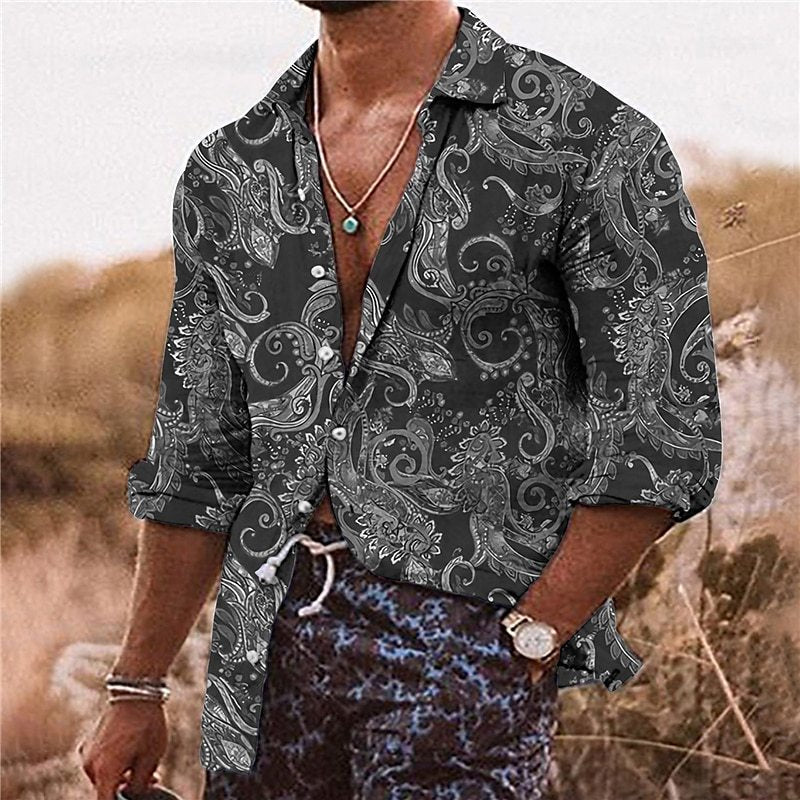 Boho Paisley pattern Shirt for Men with Long Sleeves