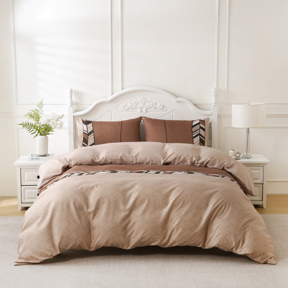 brown Boho Pattern Three Piece Bed Set - Duvet Cover and Pillowcases