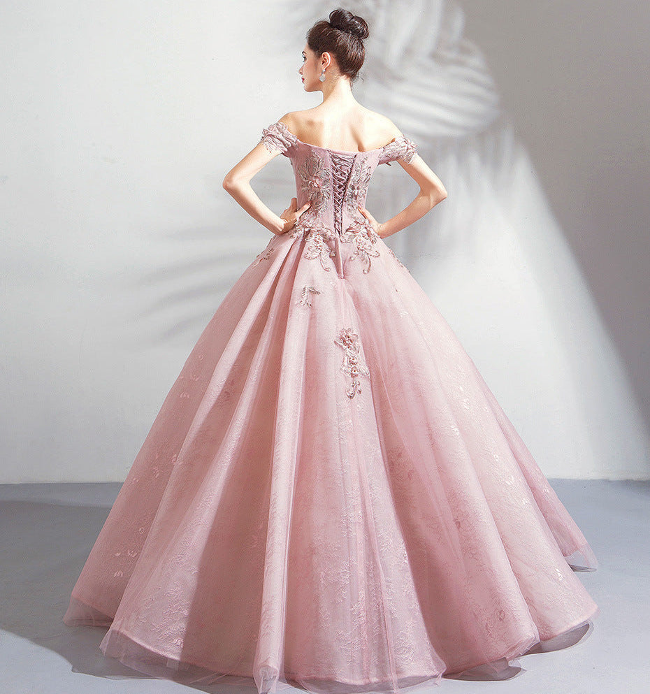 Pink Floral Bohemian Ball Gown Wedding Dress