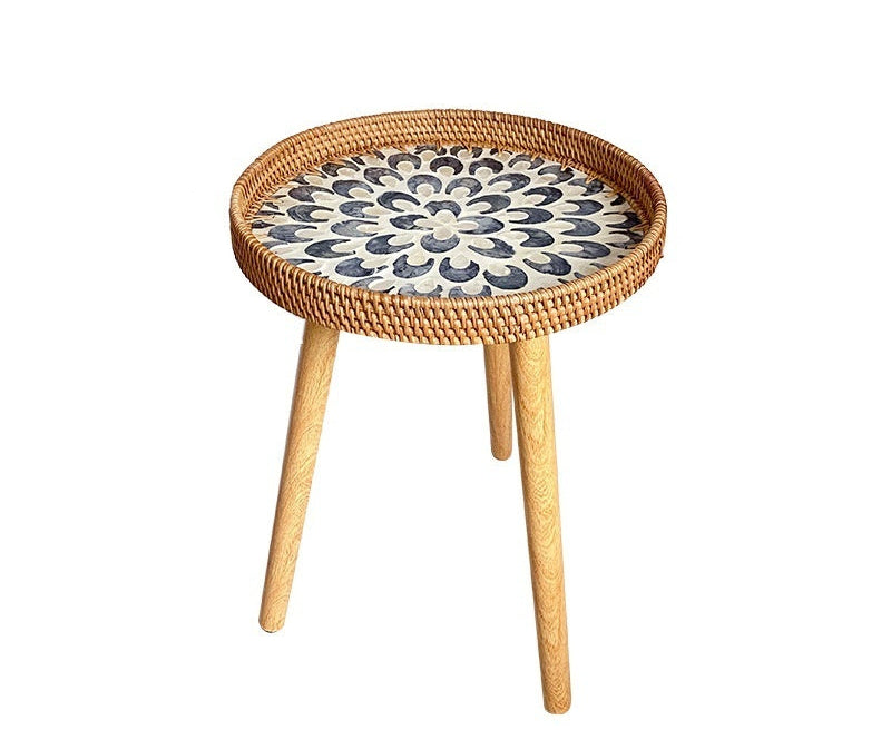 Small Wooden Rattan Bohemian Table