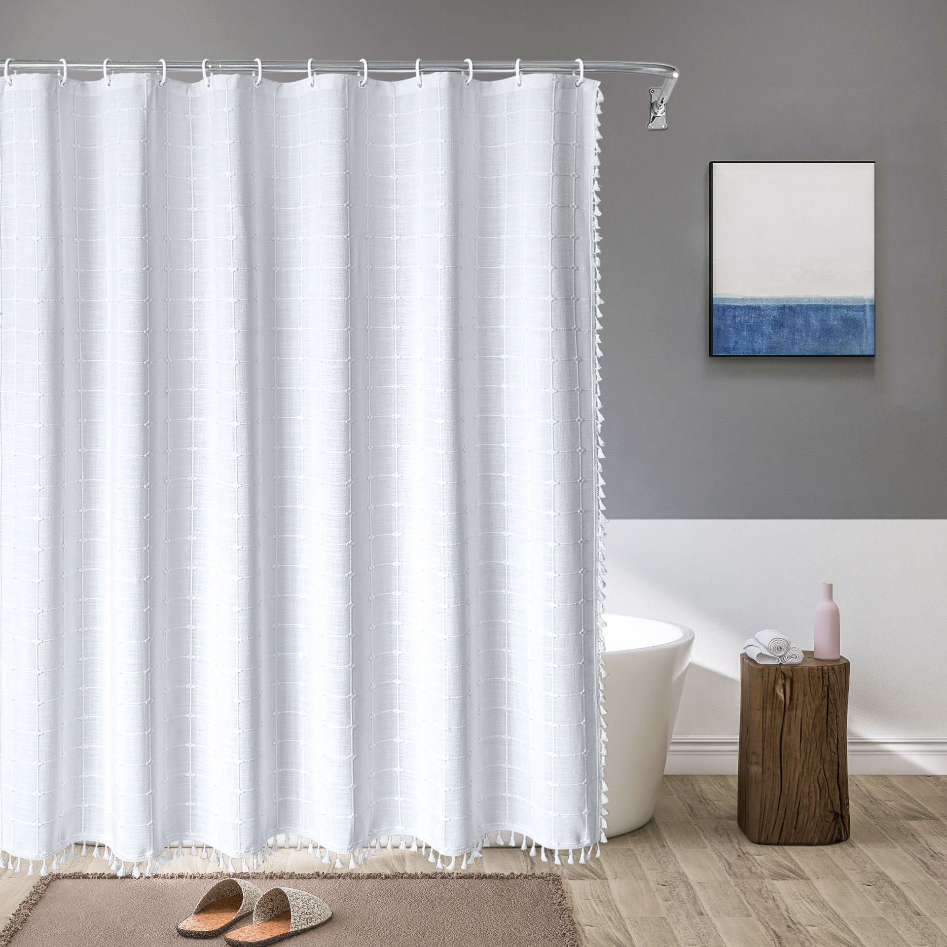 Boho Shower Curtain with Tassels