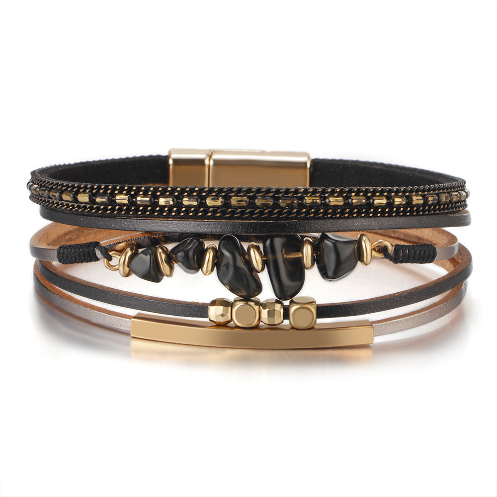 Boho Layered Bracelet with Magnetic Snap