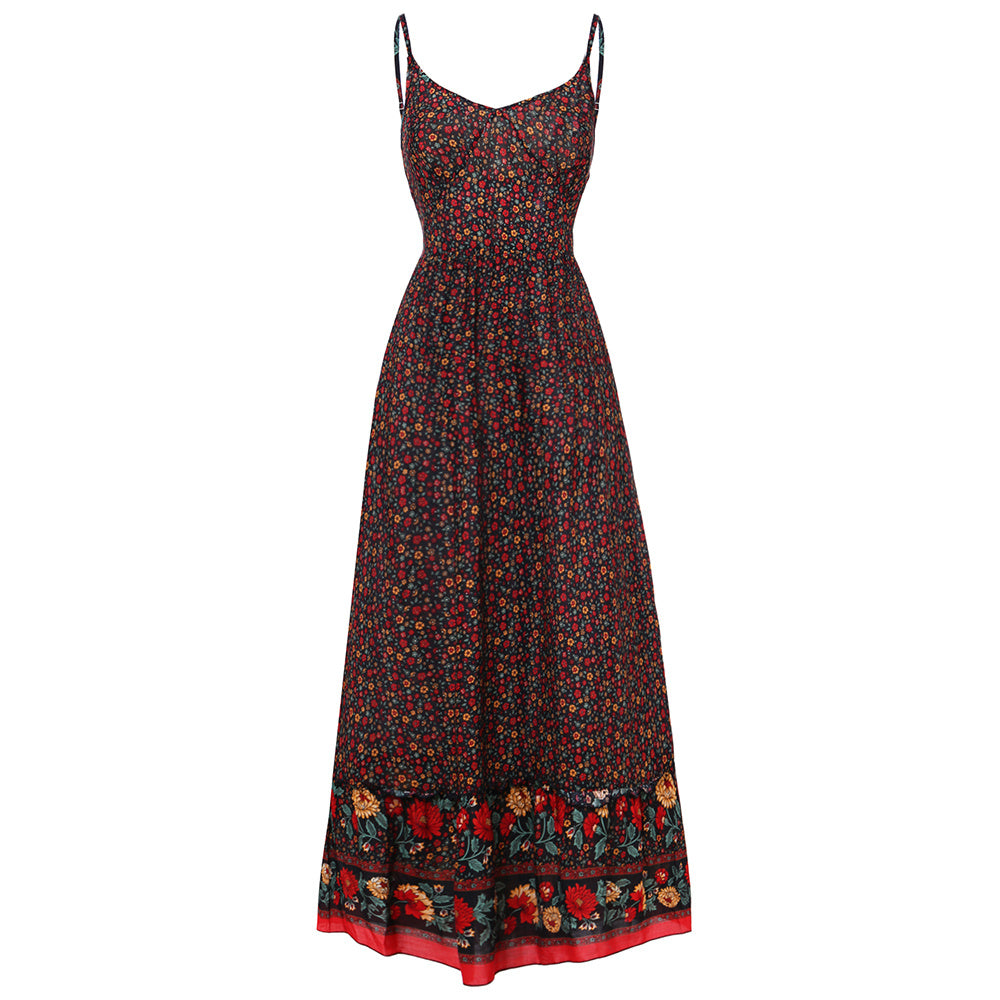 Bohemian Spaghetti Strap Dress red