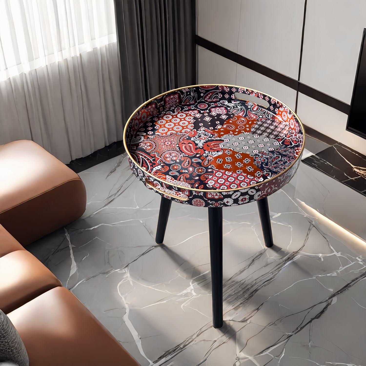 Boho Patterned Small Round Side Table