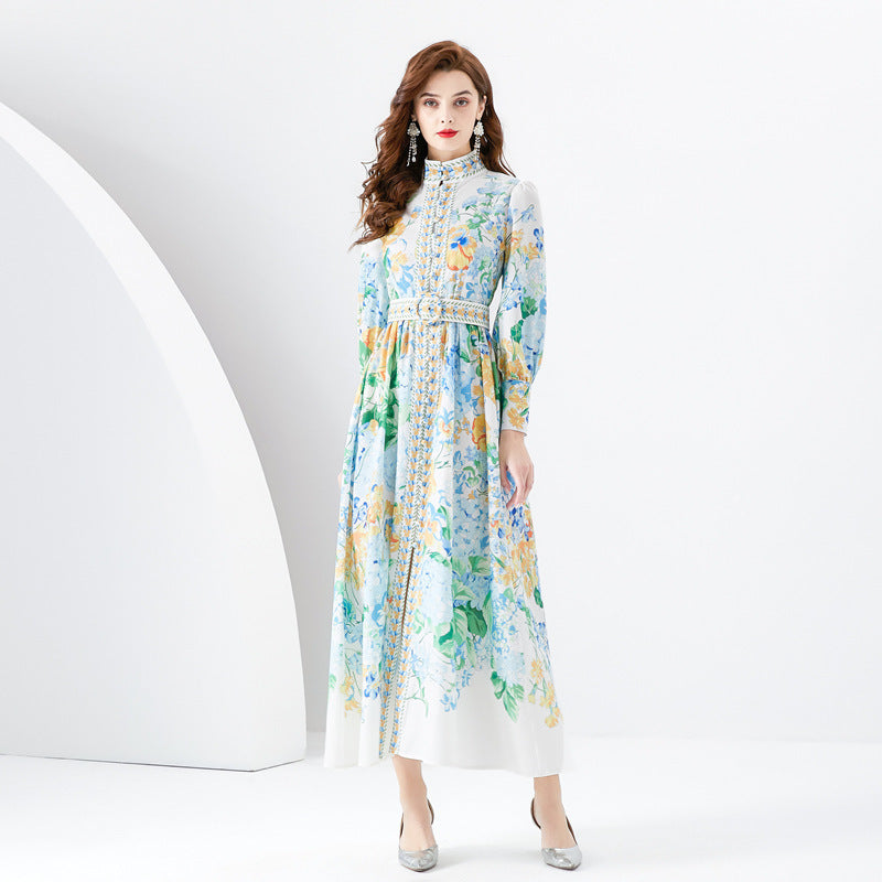 elegant Long Sleeve Boho Chic Maxi Dress with Belt