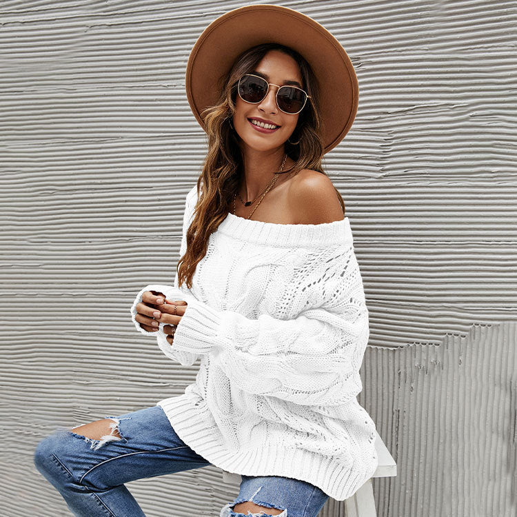 Off Shoulder Knitted Boho Sweater