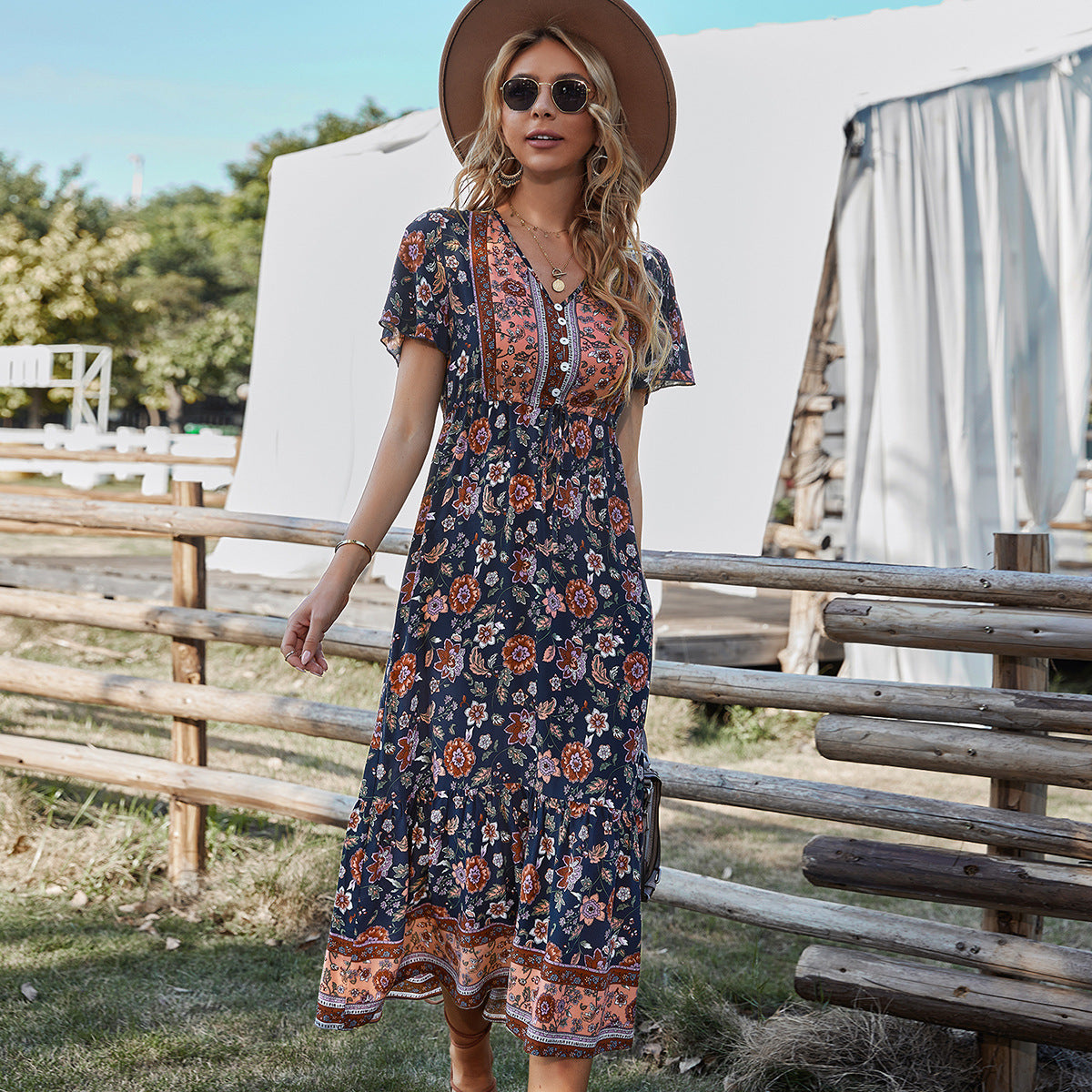 navy blue Boho Summer Maxi Dress