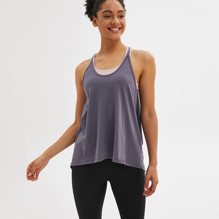 gray Long Baggy Sleeveless Top for Yoga