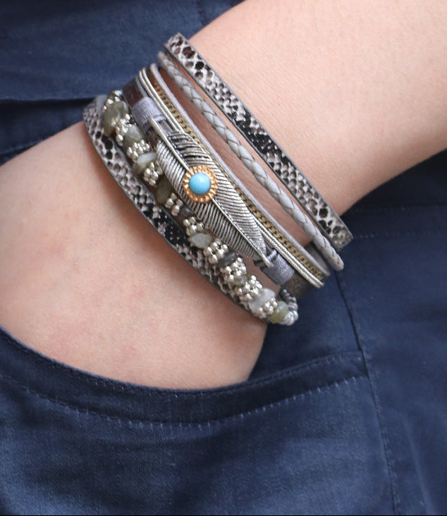 Vegan Croc Leather Bracelet Stack