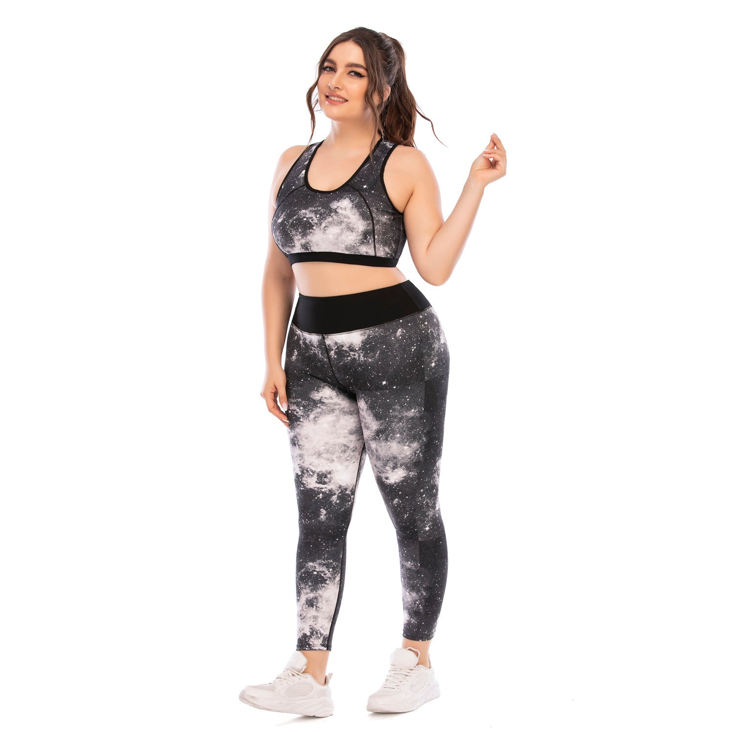 gray Women's Plus Size Yoga Clothing with Space Print