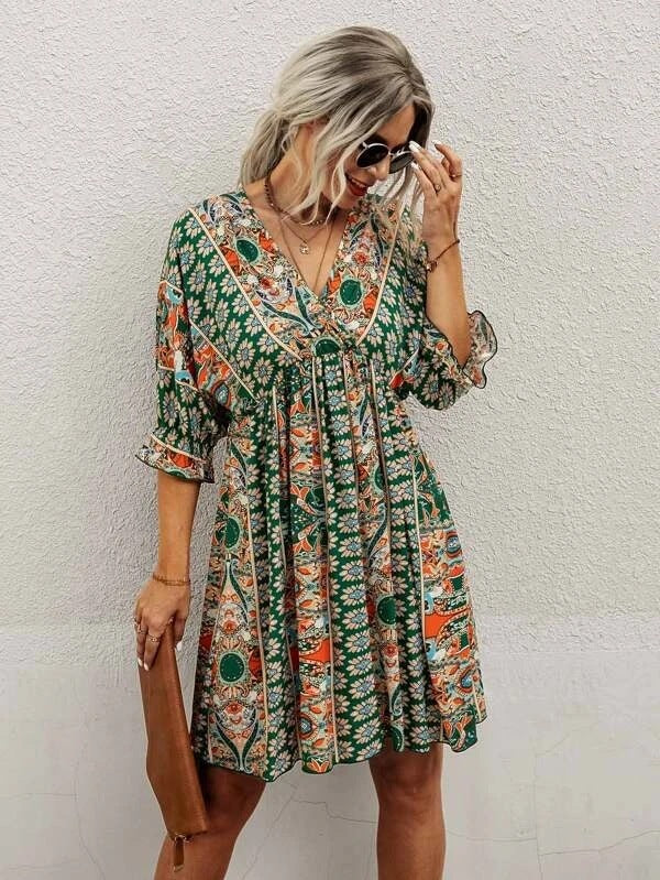 green Bohemian Midi Dress