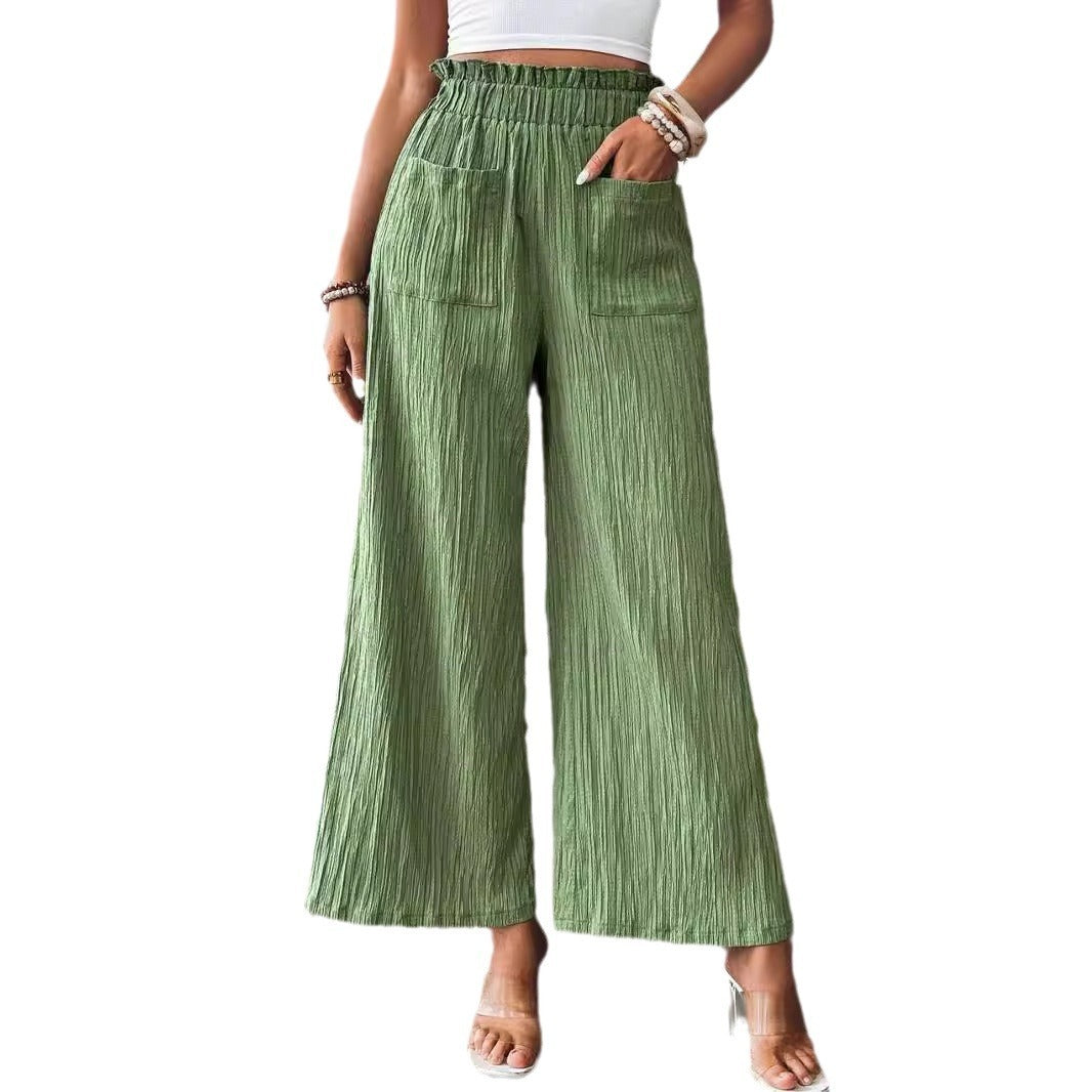green Boho Chic Casual Wide Leg Pants