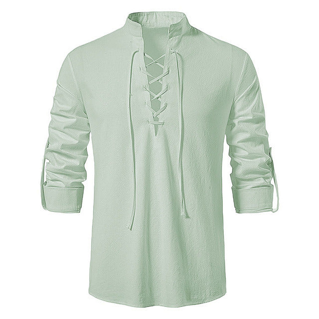 Light green shirt with lace-up front on a white background