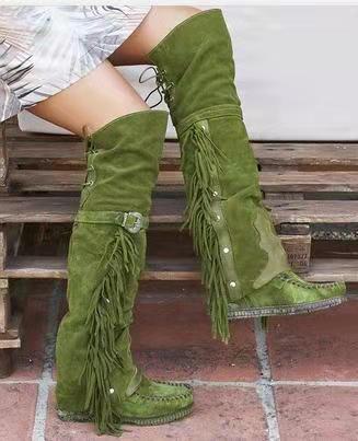 Over The Knee Boho Fringed Boots Western Style