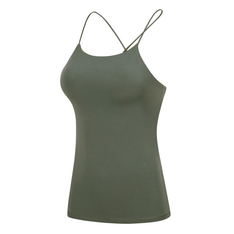 green Thin Spaghetti Strap Top for Yoga