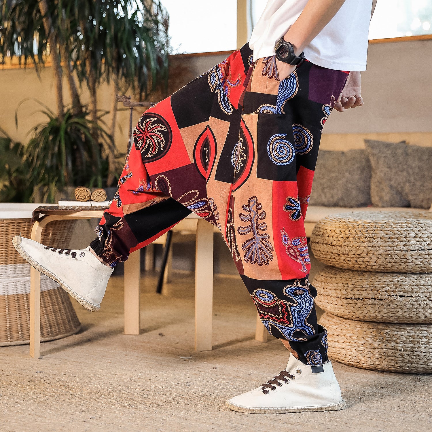 hippie Colorful Patterned Loose Pants for Men