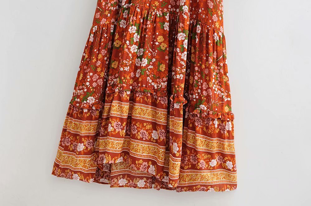 Boho Dress Orange Floral Print kimono