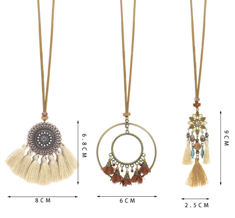 leather Bohemian Tassel Necklaces - Set of 3 Pcs