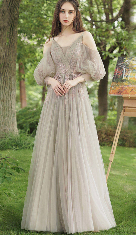 Embroidered with Flowers Mesh Bridesmaid Dress Boho Chic