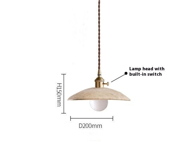 Pendant light with dimensions and features labeled on a white background