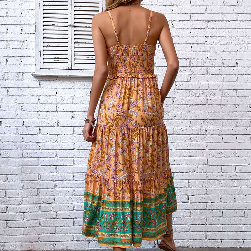 long Bohemian Thin Strap Slip Dress