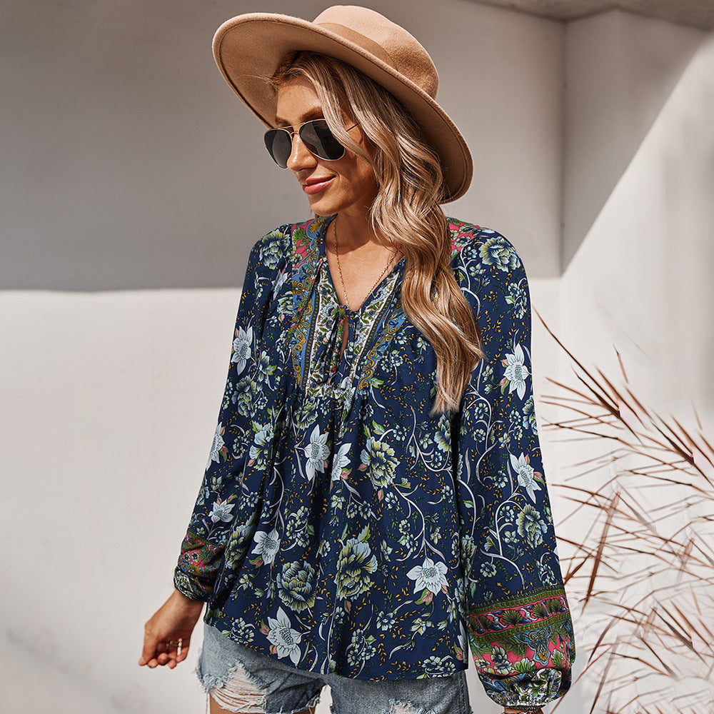 long Boho Style Print Top