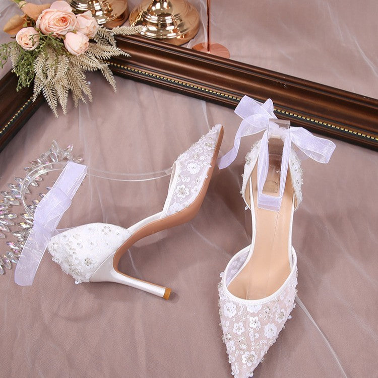 mesh Boho Chic Sequined Wedding Heeled Sandals