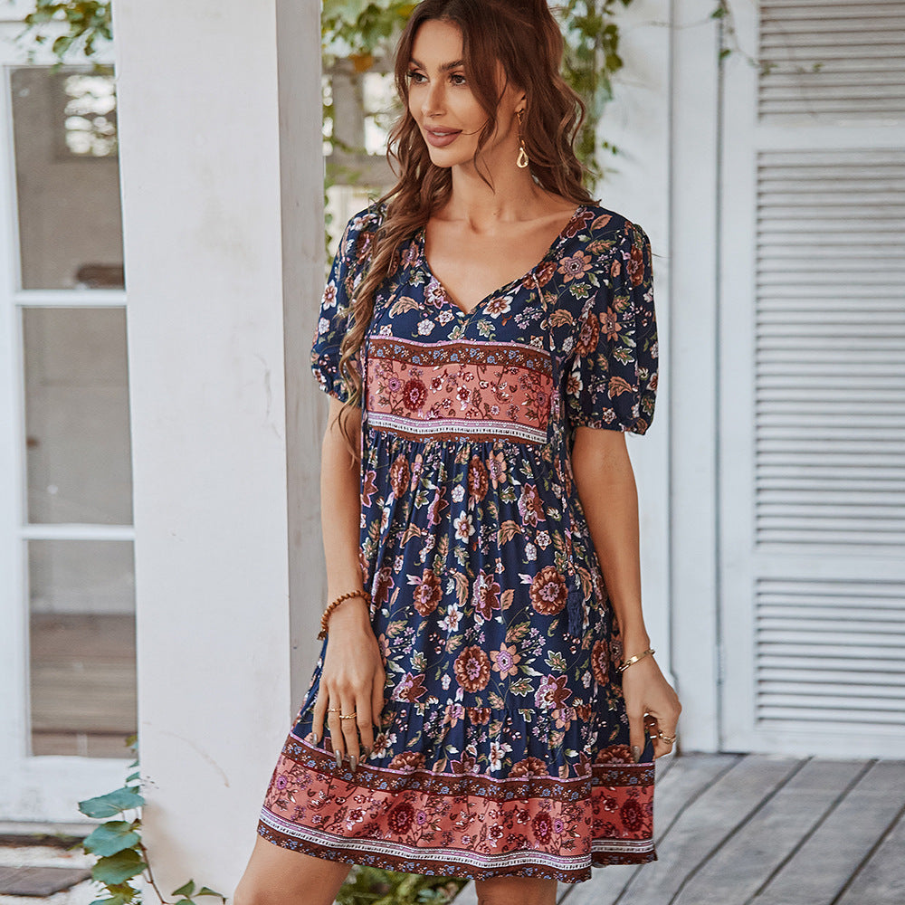 dark blue Boho Dress Mini Women