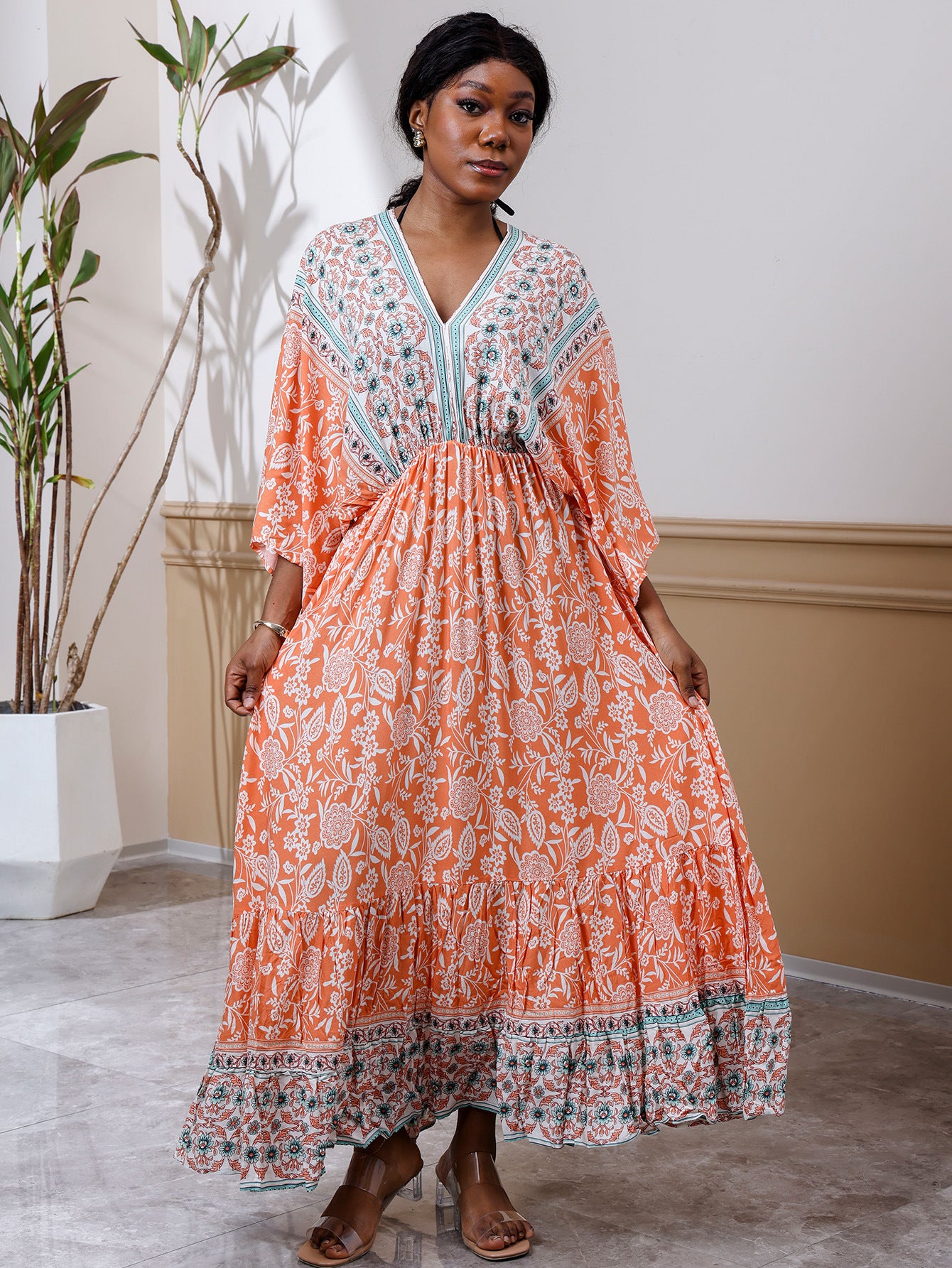 Loose Fit Batwing Sleeve Bohemian Dress