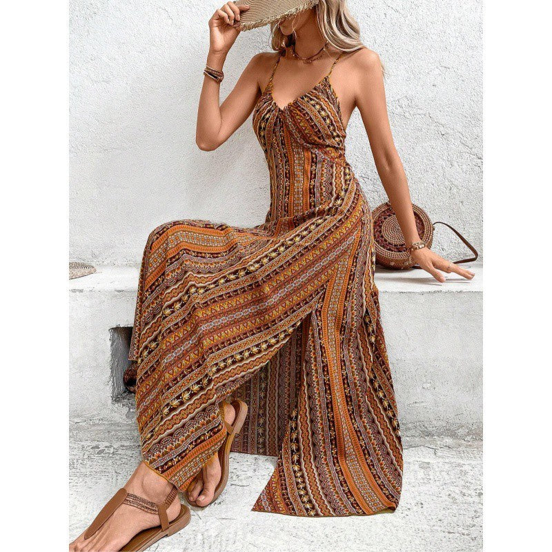 orange Maxi Double Slit Dress Boho