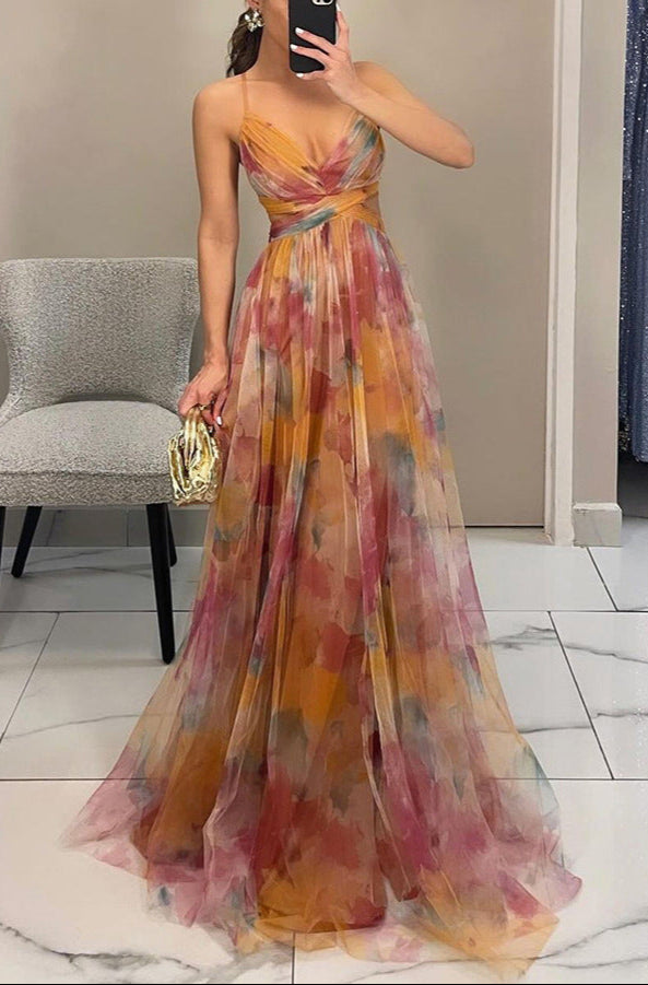 Colorful Tulle Maxi Summer Wedding Guest Dress