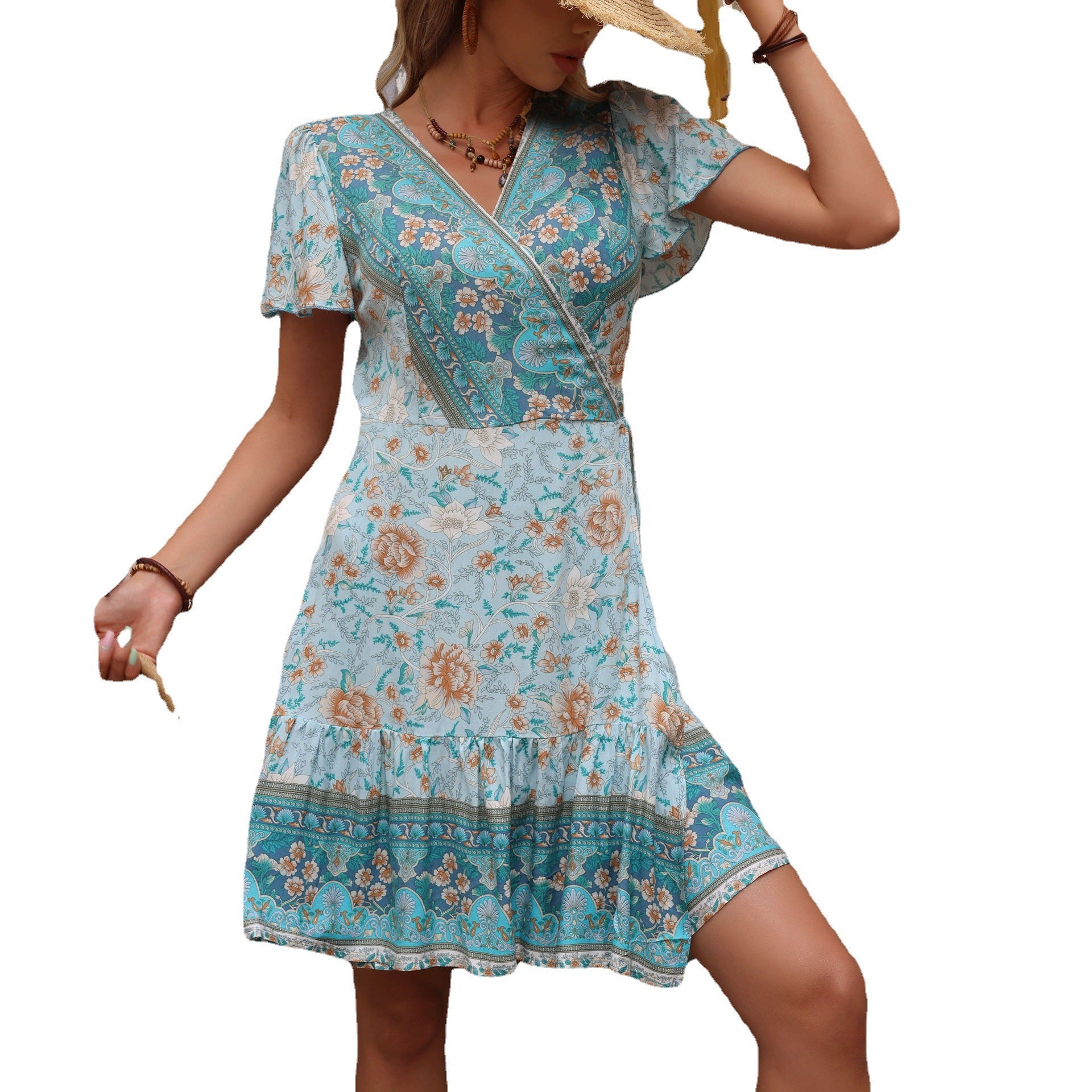 printed Light Blue Boho Pattern Dress