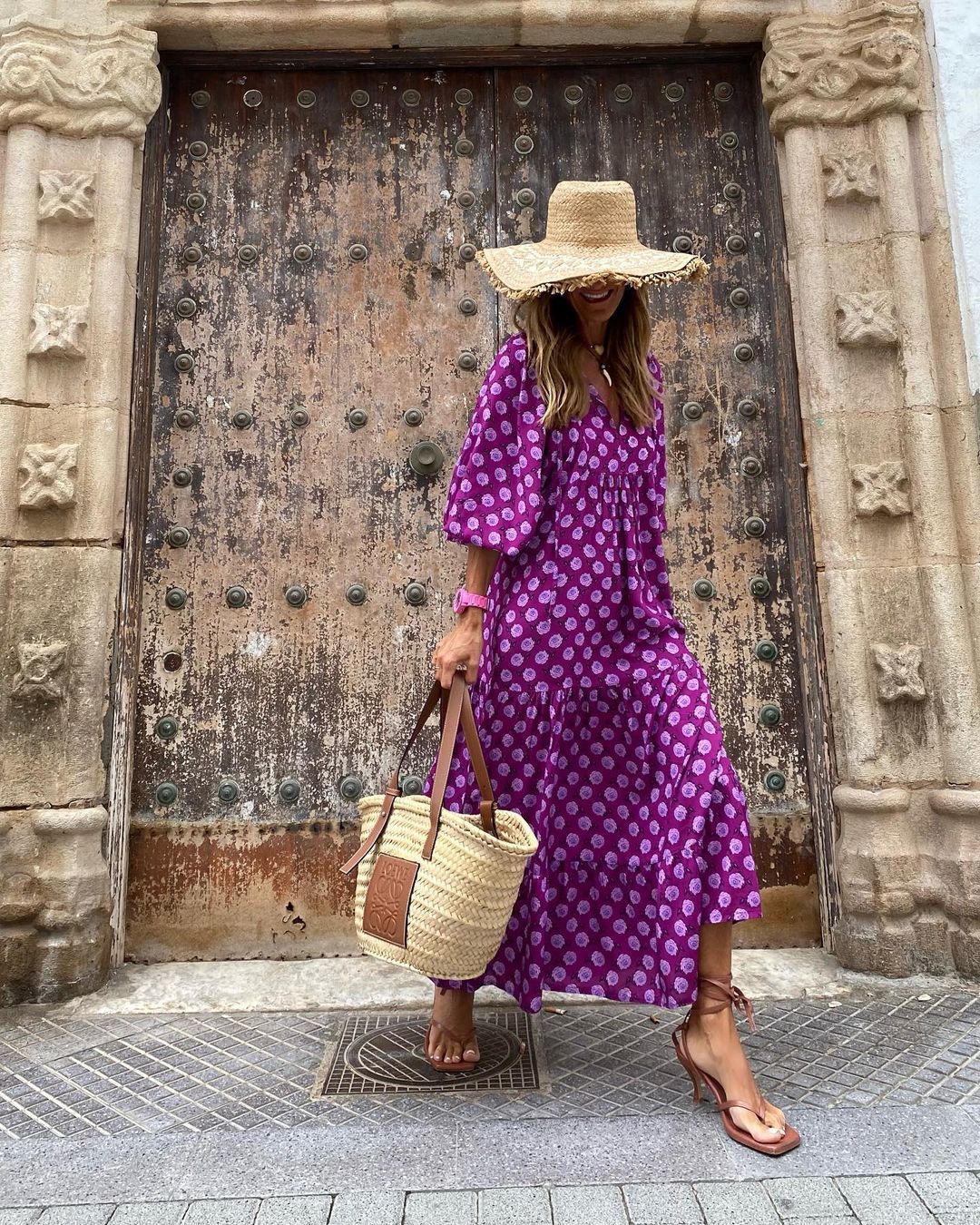 purple Bohemian Geometric Print Maxi Dress