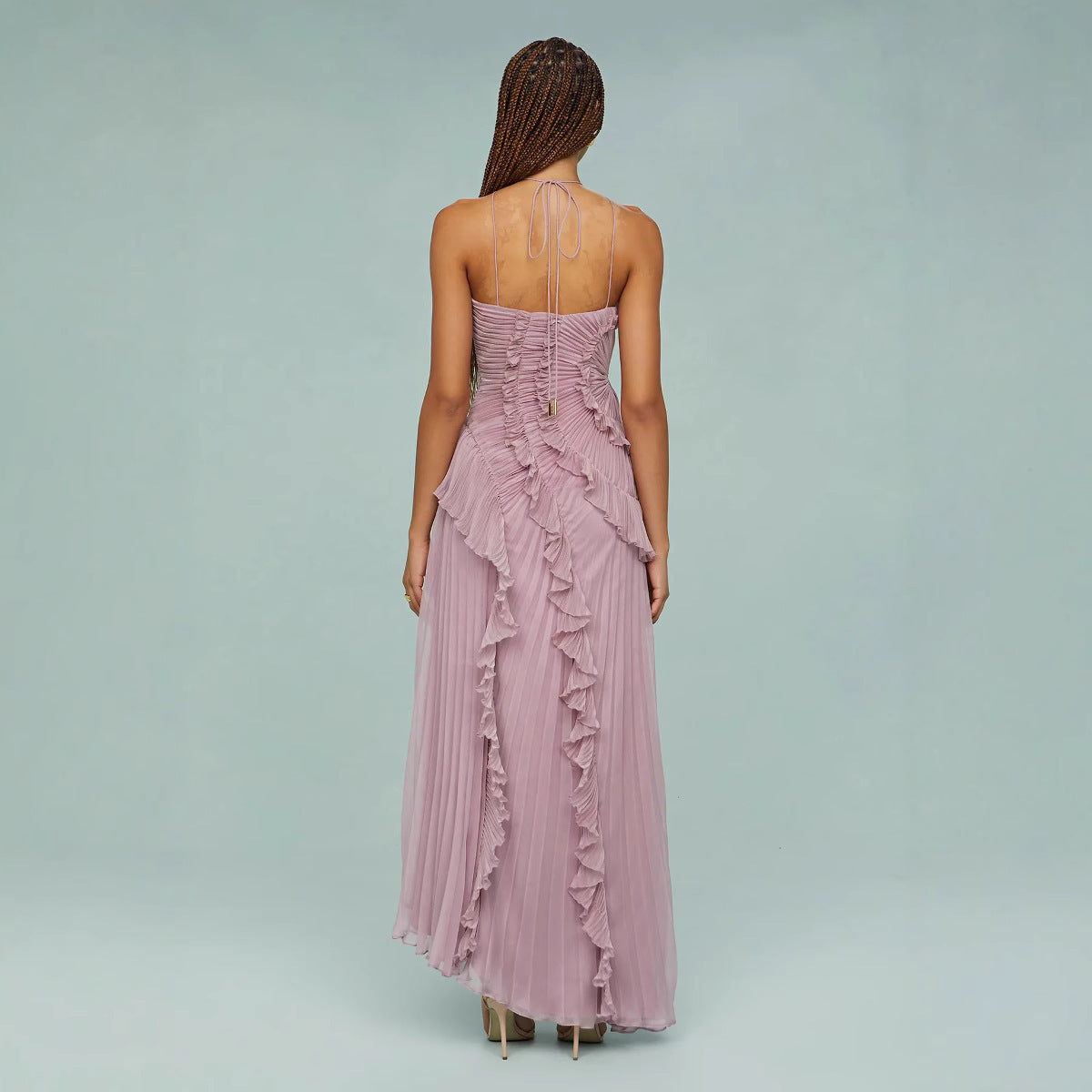 purple Boho Halter Wedding Guest Dress