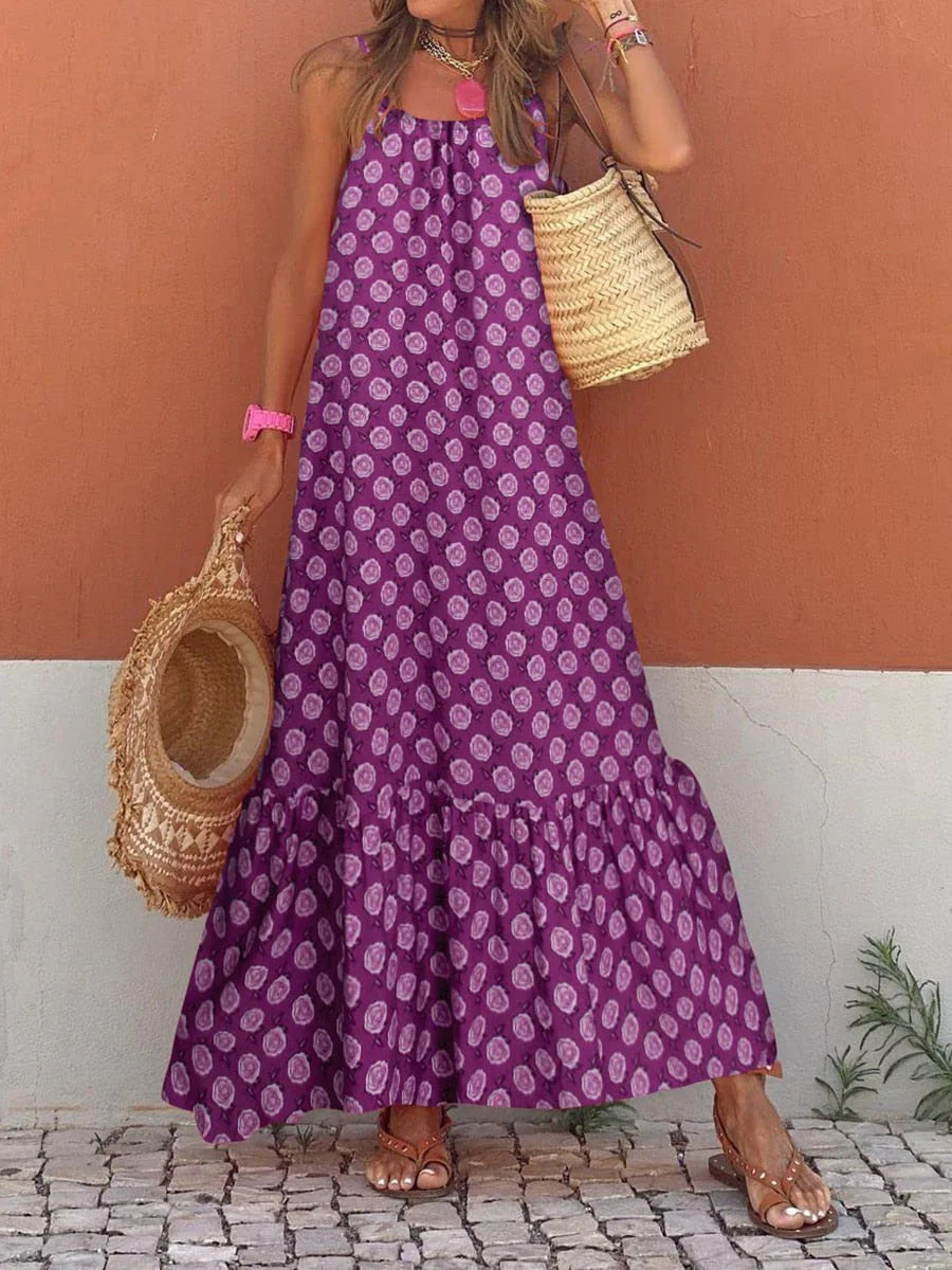 purple Colorful Geometric Pattern Maxi Dress