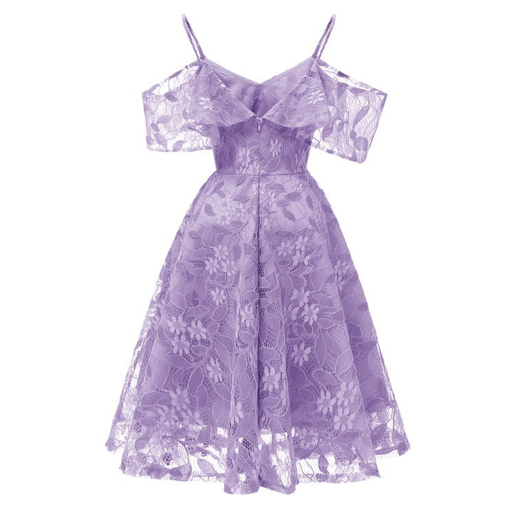 purple Floral Short Boho Bridesmaid Dress