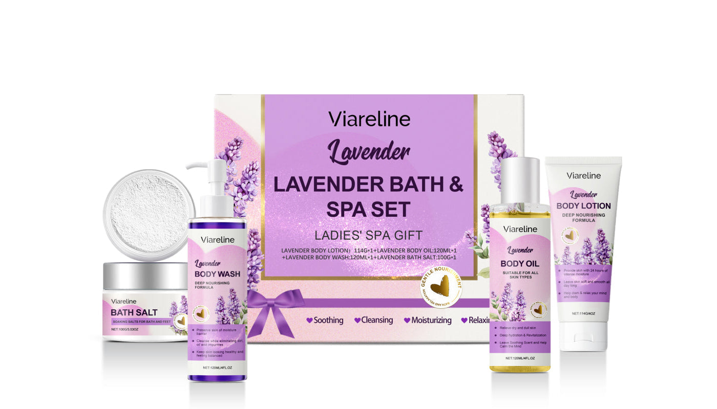 purple Lavender Bath Set with Bath Oil, Bath Milk and More