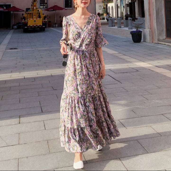 Summer Boho Maxi Dress purple
