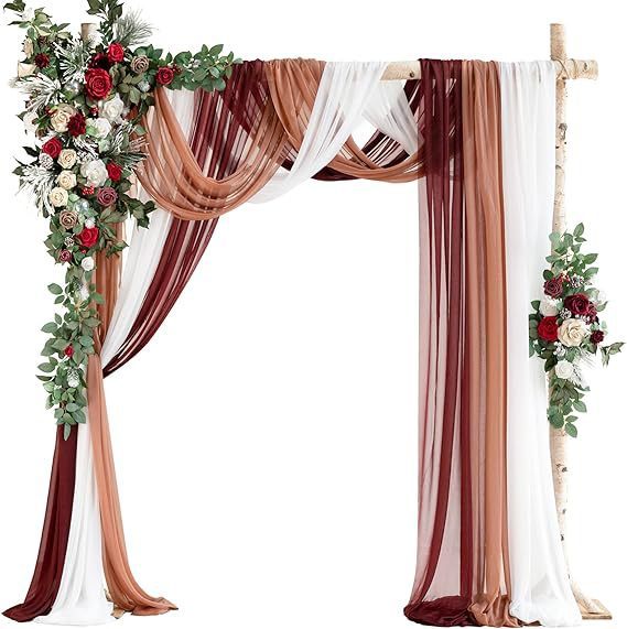 red Boho Wedding Arch Flower Decorations and Drapes Set