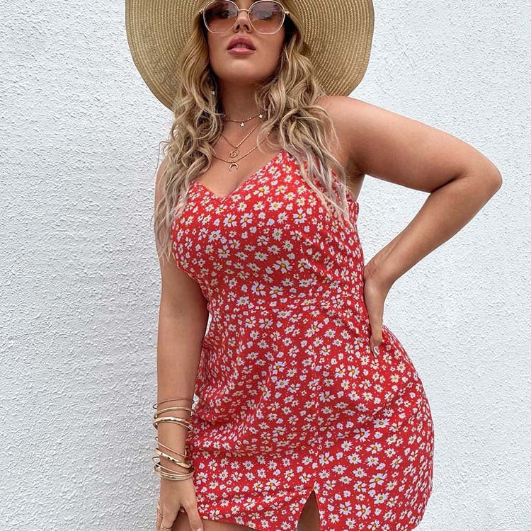 Mini Floral Plus Size Dress red