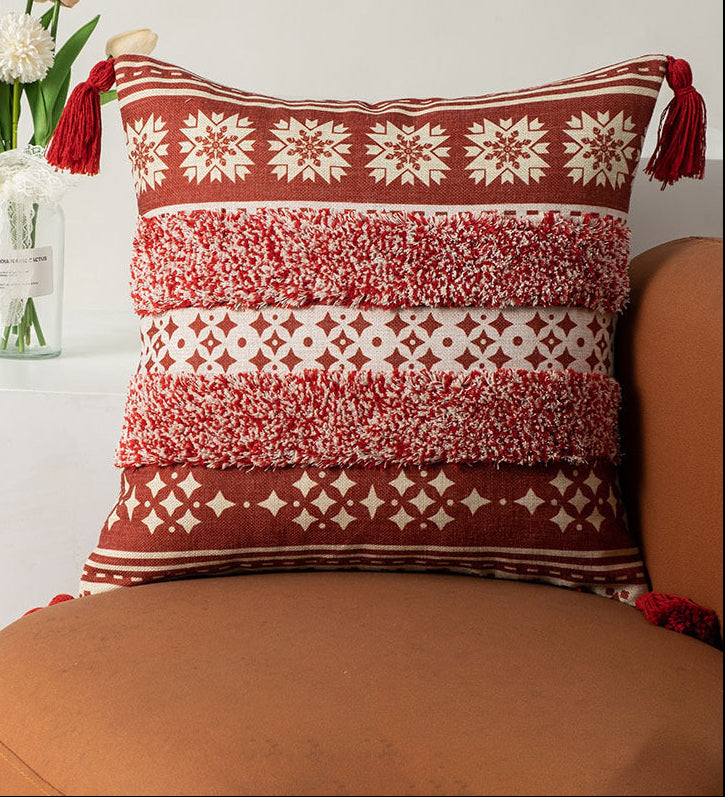red Throw Pillows with Geometric Patterns