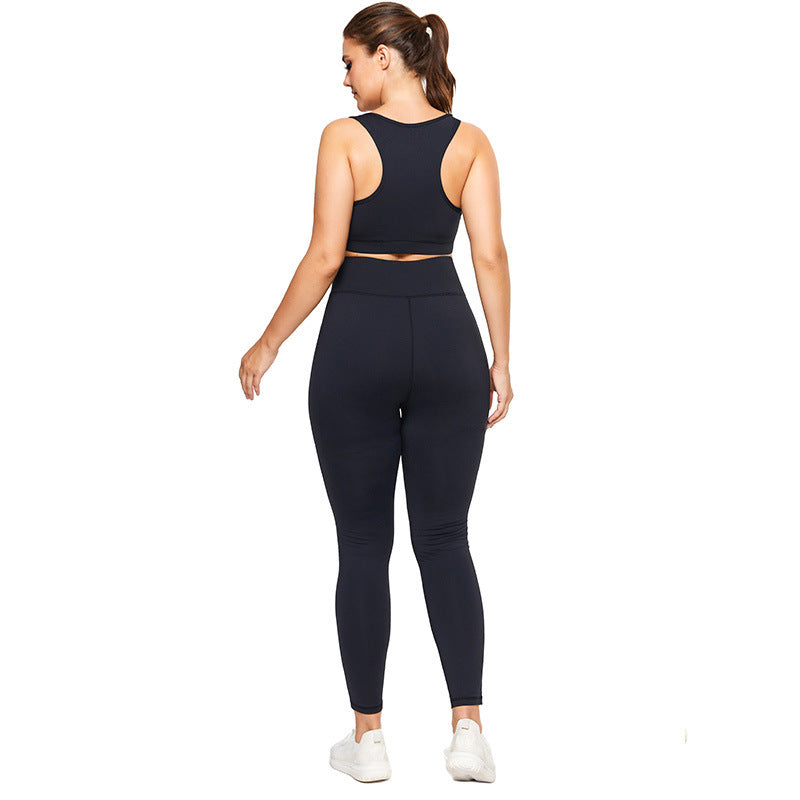 sexy Plus Size Women's Yoga Leggings and Short Sleeve Top Set